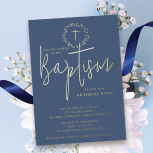Azure Blessings Boys Baptism Invitation