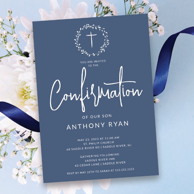 Azure Blessings Boys Confirmation Invitation (Créateur téléchargé)