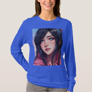 "Azure Elegance : T-shirt femme à manches bleues p