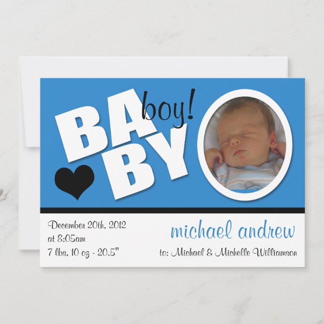 B A B Y Faire-part de naissance photo Bleu tendanc (Devant)