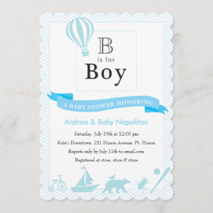 B est pour Boy Invitations de douches pour bébés
