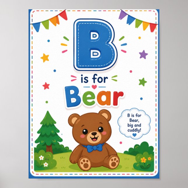B est pour Ours Affiche de classe d'alphabet pour  (Devant)