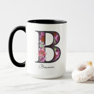 B Monogramme Purple Floral Nom personnalisé Mug