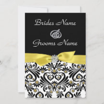 B & W Damask avec des invitations de mariage jaune