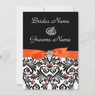 B & W Damask avec Faire-part de mariage orange