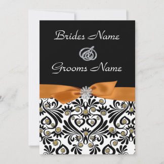 B & W Damask avec Faire-part de mariage orange brû