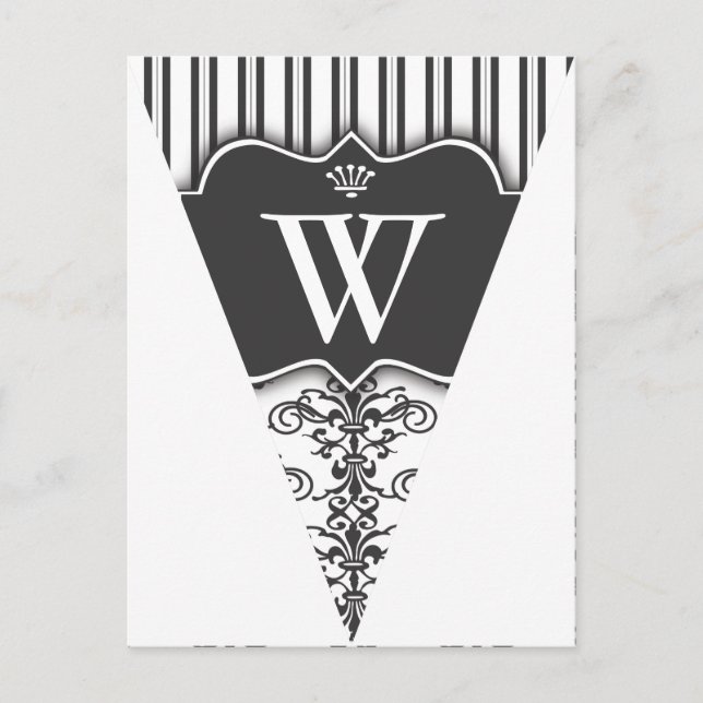 B&W Damask Party Flag Bunting Banner Carte postale (Devant)