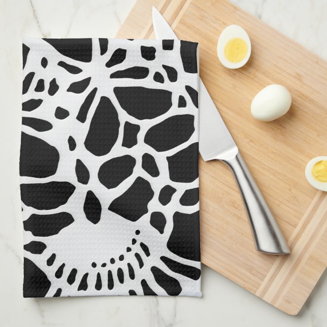 B & W Faux Crochet Motif Serviette de cuisine (Quart Plié)