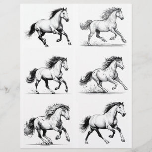 B&W Galloping Horse Line Dessins d'art