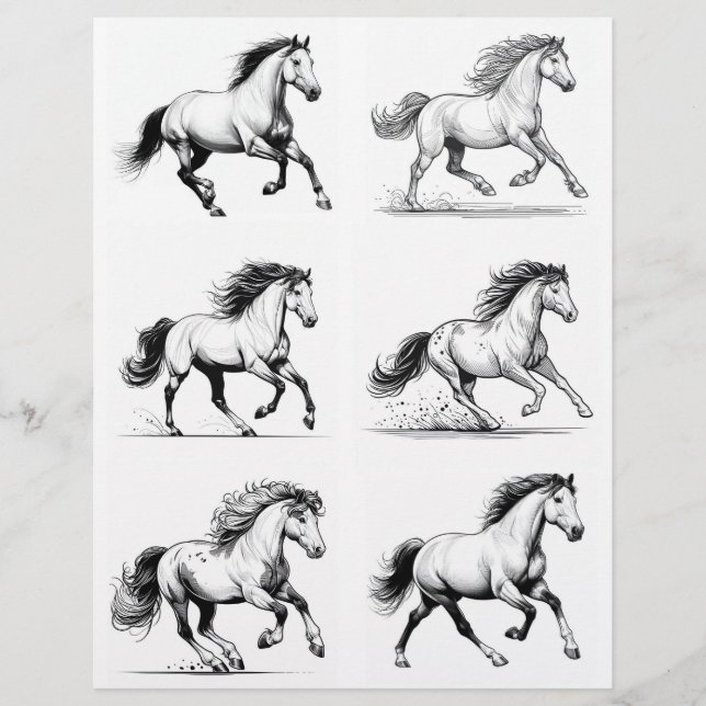 B&W Galloping Horse Line Dessins d'art (Devant)