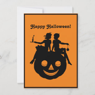 B/W Halloween Silhouette Garçon Invitation assis