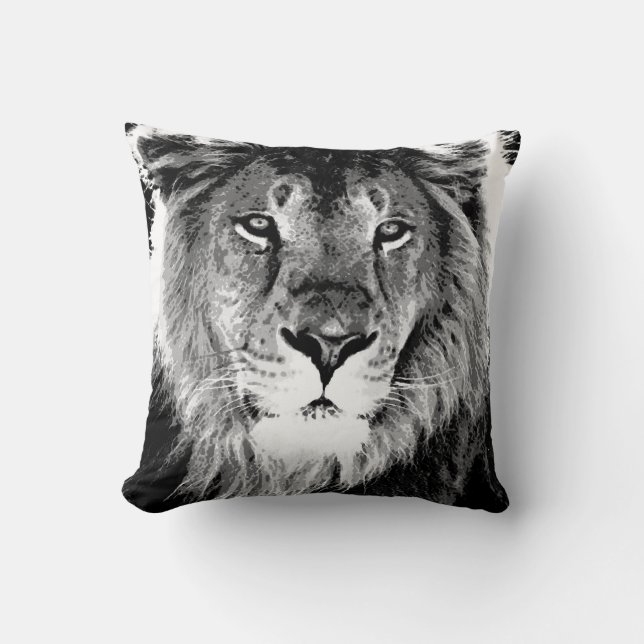 B&W Lion Face American MoJo Coussin (Recto)