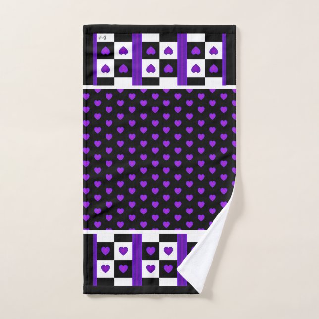 B&W Purple Hearts Beating (Serviette à main)