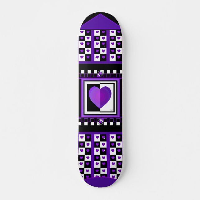 B&W Purple Hearts Beating Skateboard (Devant)
