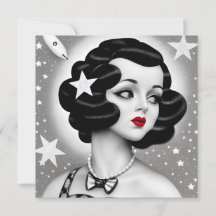 B&W Retro Art Déco Space Girl Card