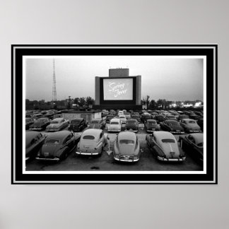 B&W Vintage Drive-In Theater Poster 13 x 19