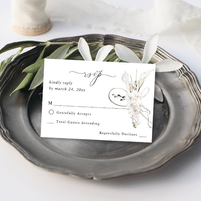 B&W White Floral no Repas RSVP (Créateur téléchargé)
