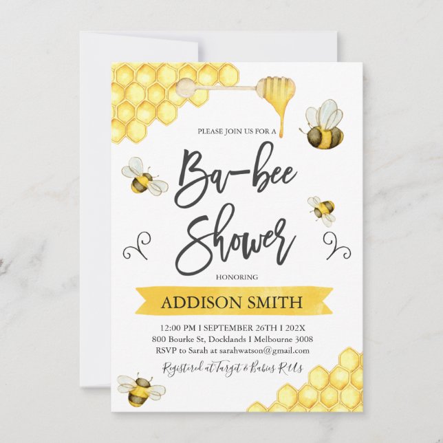Ba-Bee Bee Thème Baby shower Invitation (Devant)