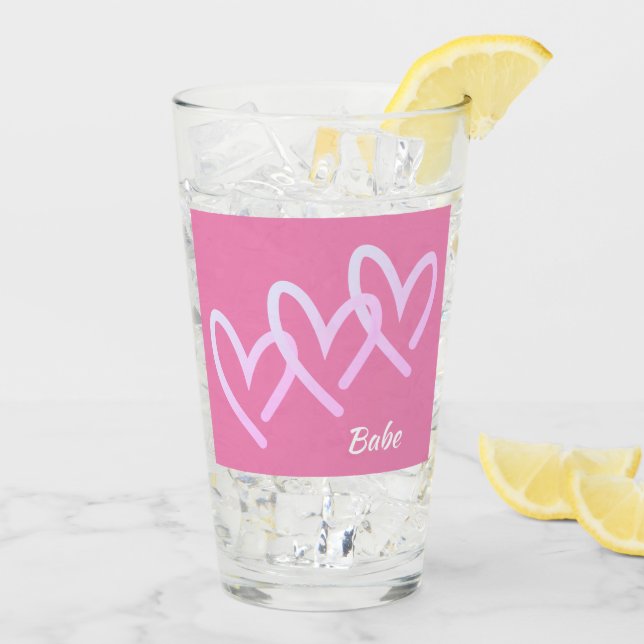 Babe Triple Coeur rose Tumbler Verre (Dos glace)
