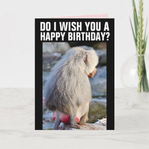 BABOON BUTT FUNNY CARTES D'ANNIVERSAIRE, ROUGE & S