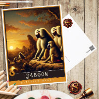Baboon | Carte postale Famille Vintage Animal