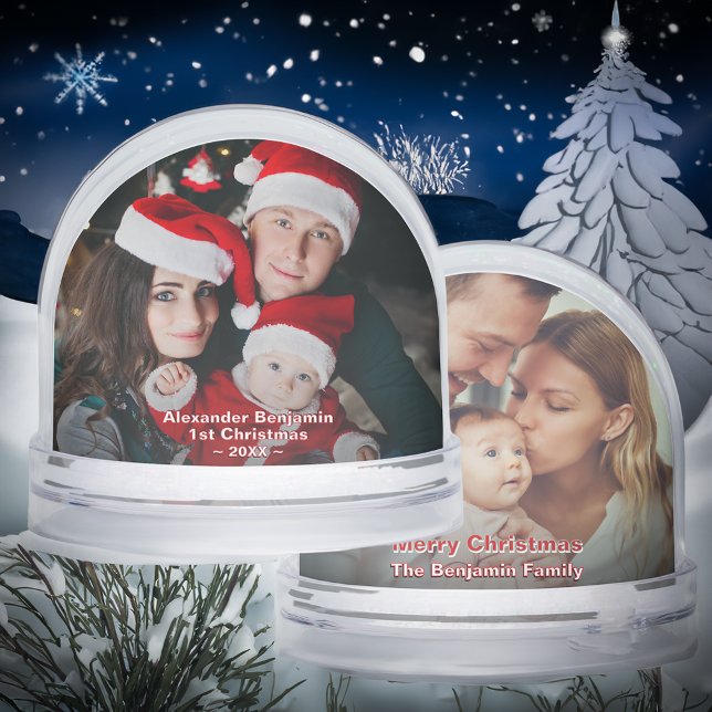 Baby 1st Christmas Family Mom Dad Photo Custom (Baby 1st Christmas Family Mom Dad Photo Snow Globel to give as a gift for baby 1st Christmas. )