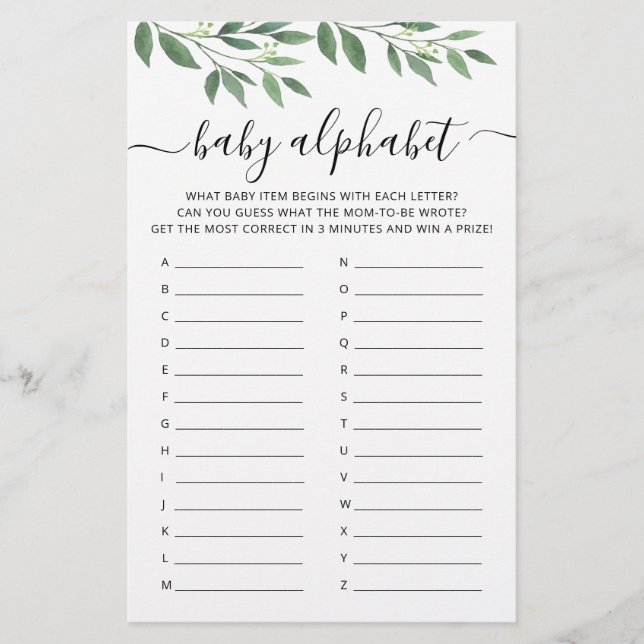 Baby ABC jeu Baby shower partie Alphabet jeu (Devant)