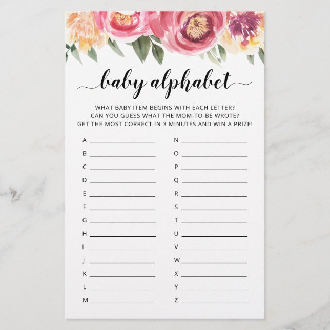 Baby ABC jeu Baby shower partie Alphabet jeu (Devant)