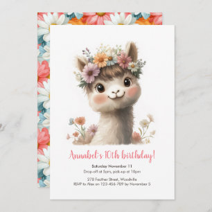 Baby Alpaca Girls Invitation Anniversaire
