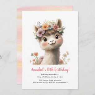 Baby Alpaca Girls Invitation Anniversaire