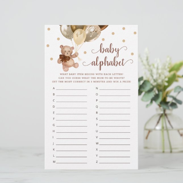 Baby Alphabet ABC Jeu Baby shower Teddy Bear (Debout devant)
