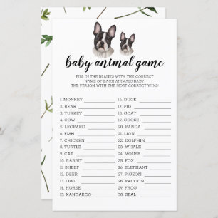 Baby Animal Game Français Bulldog Baby shower BW