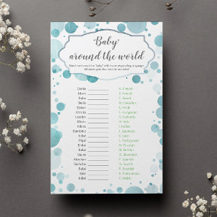 "Baby around the world" Blue Baby Boy Shower Jeu