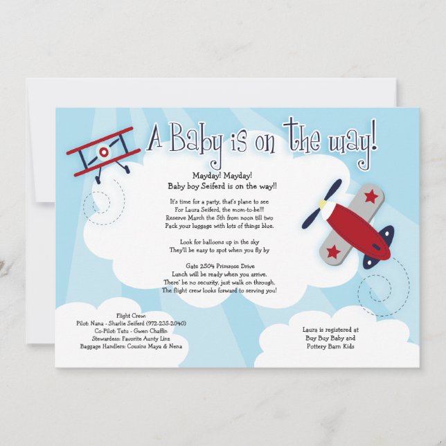 BABY AVIATOR Avion 5x7 Baby shower Invitation (Devant)