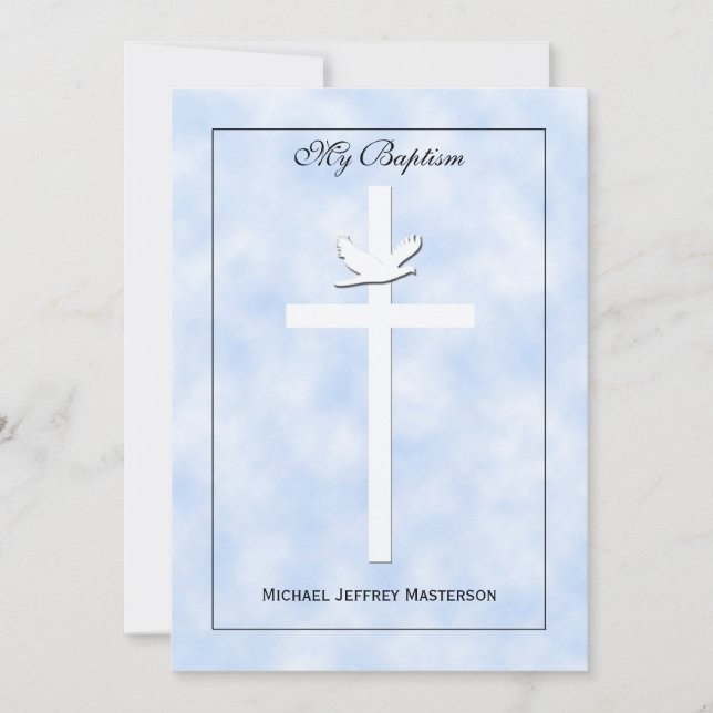 Baby Baptism Christening Invitation Garçon Invitat (Devant)