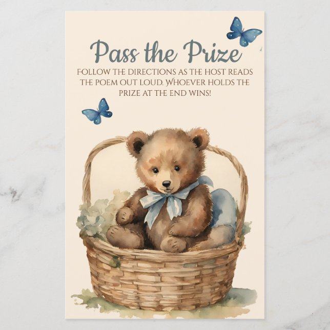 Baby Bear Boy Baby shower Passez le jeu du prix (Dos)