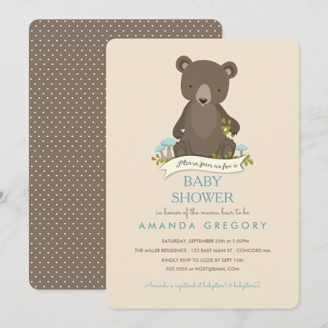 Baby Bear Cub Mama Bear Baby shower Invitation (Devant / Derrière)
