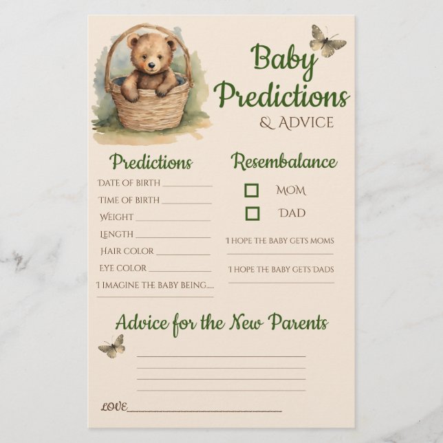 Baby Bear Neutral Baby Predictions Carte conseil (Devant)
