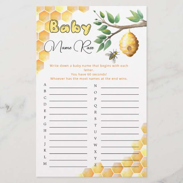 Baby Bee Baby shower Baby Name Race Jeu (Devant)