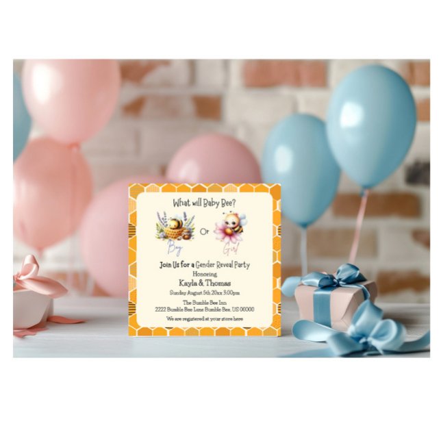 Baby Bee Genre Révéler Rose Blue Invitation (Créateur téléchargé)