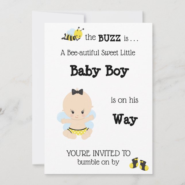*~* Baby Bee mignonne Baby Boy Shower Invitation (Devant)