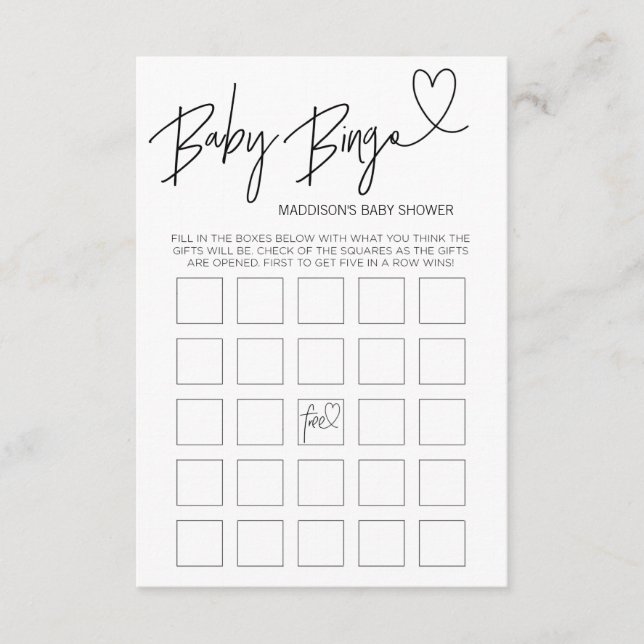 Baby Bingo Baby shower carte de jeu noir et blanc (Devant)