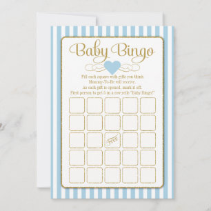 Baby Bingo Blue Gold Boy Baby shower Cartes de jeu
