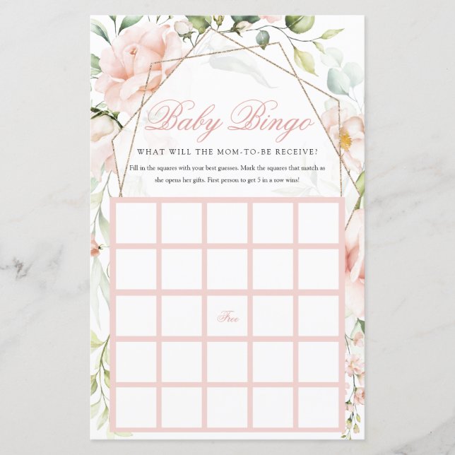 Baby Bingo Blush Floral Girl Jeux Baby shower (Devant)