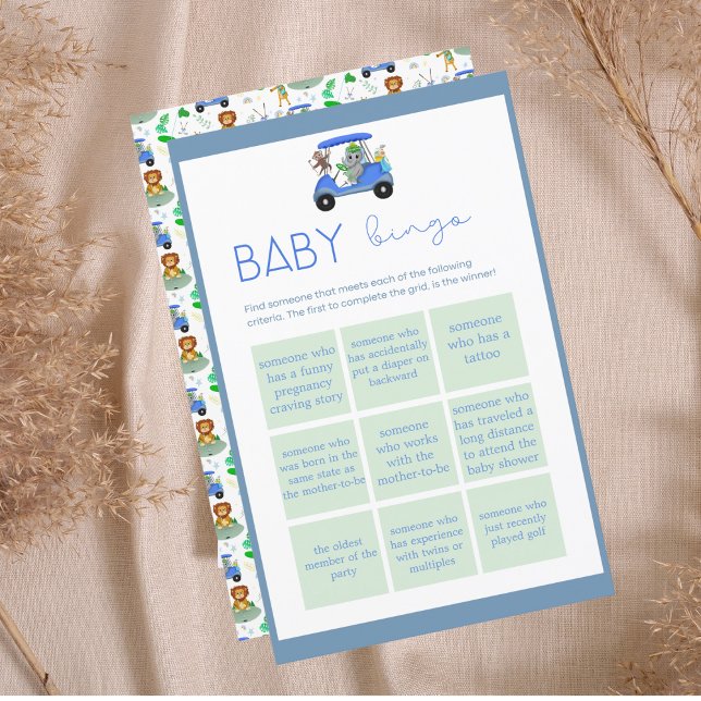 Baby Bingo Boy Elephant & Monkey Golf Showgame (Have fun with this Golf Themed design Baby Bingo for your Baby shower!)
