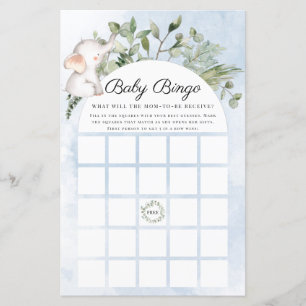 Baby Bingo Elephant Garçon Blue Baby shower Jeu