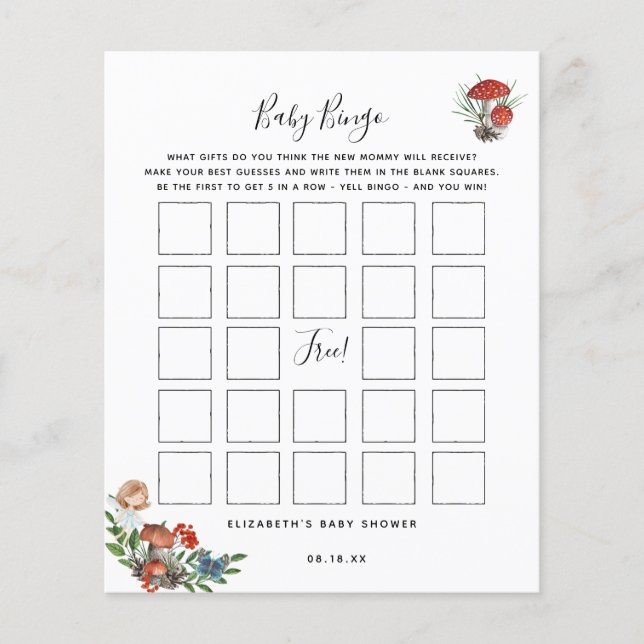 Baby Bingo | Jeu de Baby Shower Fée Enchantée (Devant)