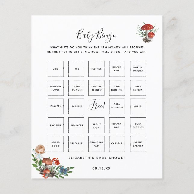 Baby Bingo | Jeu de Baby Shower Fée Enchantée (Devant)
