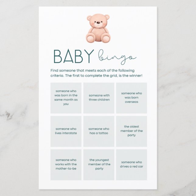Baby Bingo | Jeux pour la Fête de Bébé Garçon (Devant)