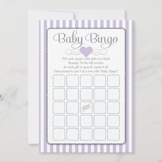 Baby Bingo Lavender Lilac Baby shower Cartes de je (Devant)